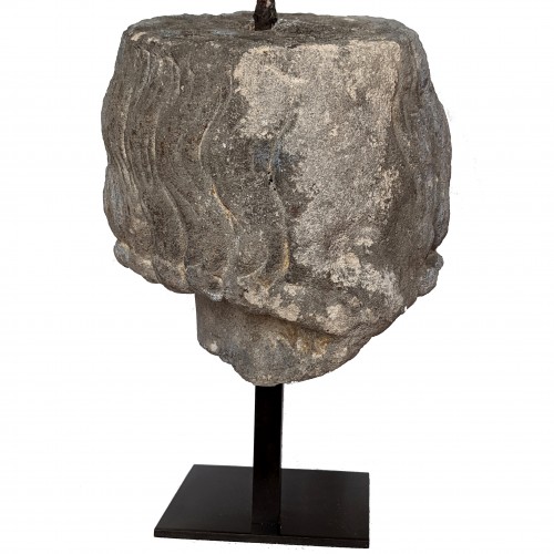 Tête en calcaire du XIVe siècle, probablement un roi de France - Moyen Âge