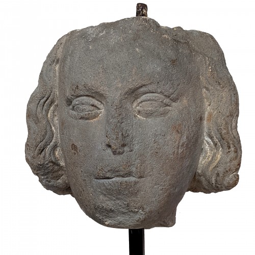 Antiquités - 14th Century Limestone Head, Probably A King Of France