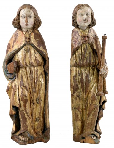 Pair of Renaissance gilt and polychrome wood angels