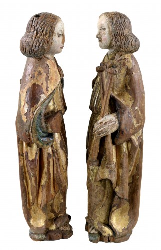 Pair of Renaissance gilt and polychrome wood angels - 