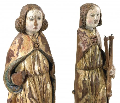 XVIe siècle et avant - Paire d'anges en bois doré et polychromé de la Renaissance