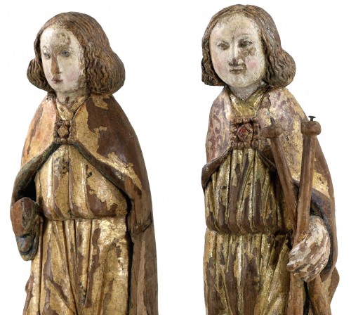 Paire d'anges en bois doré et polychromé de la Renaissance - Renaissance