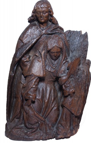 Pâmoison de la Vierge, élément de retable de la fin du XVe siècle. - Sculpture Style Moyen Âge