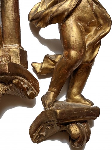 Louis XV - Pair Of Rococo Angels In Gilt Wood, Early XVIII th c.