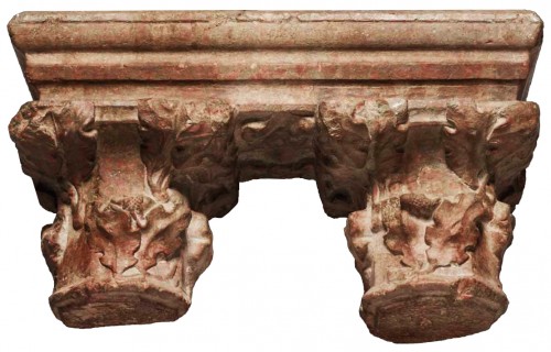 Pair of geminate capitals in Languedoc marble, 15th century - Sculpture Style Middle age