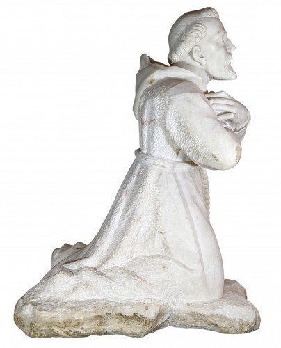 Marble praying saint, probably Saint Francis of Assisi, 18-19th c. Italy