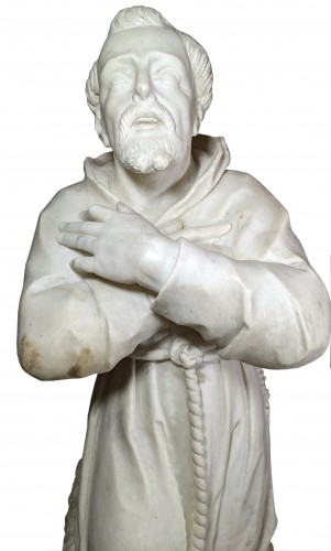 Sculpture Sculpture en Marbre - Saint en prière en marbre, probablement Saint-François d'Assise, Italie XVIIIe