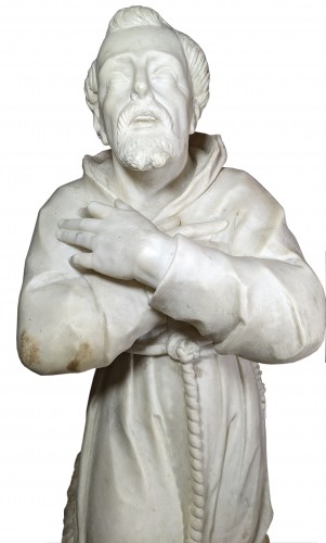 Sculpture  - Marble praying saint, probably Saint Francis of Assisi, 18-19th c. Italy