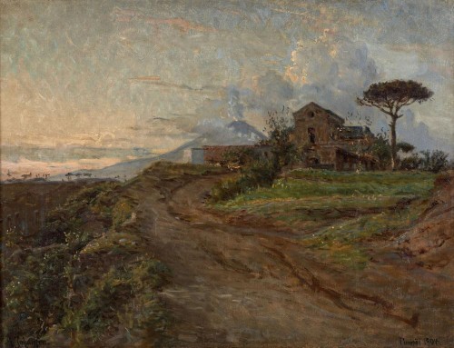 JOHANSEN, Viggo (1851 - 1935) - Vue de la campagne près de Pompéi avec le vésuve