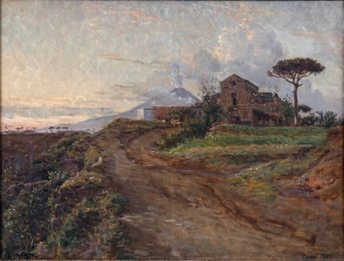 JOHANSEN, Viggo (1851 - 1935) - Vue de la campagne près de Pompéi avec le vésuve - Tableaux et dessins Style 