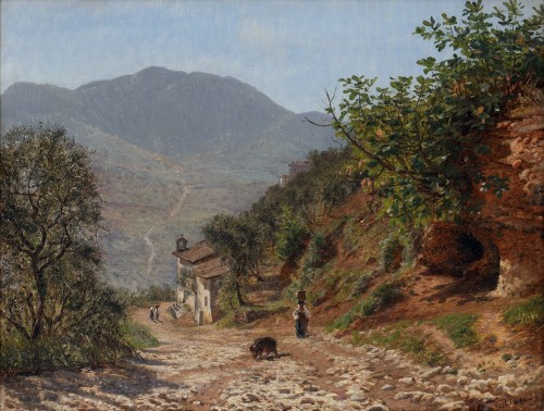 CHRISTENSEN, Godfred (1845-1928) - Chemin aux Monts Sabine prés de Subiaco, 1873