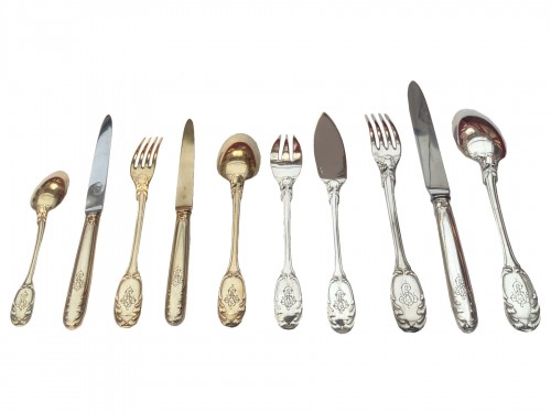 Silver and vermeil cutlery set of 156 pieces of Puiforcat Linzeler in Paris