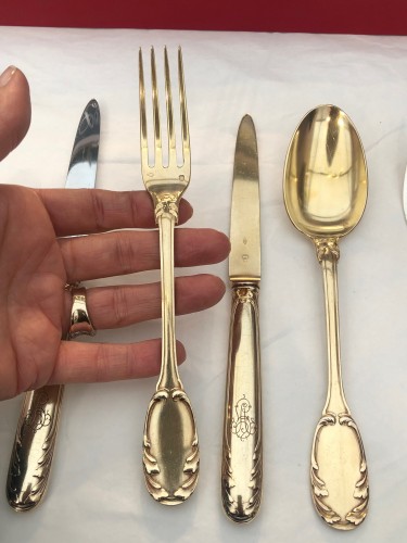 20th century - Linzeler in Paris - Silver and vermeil cutlery set of 156 pieces