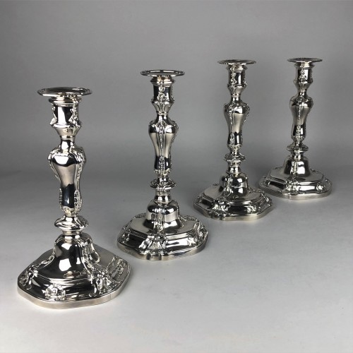 Four silver flambeaux of the Louis XV period, Bordeaux 1775 - silverware & tableware Style Louis XV