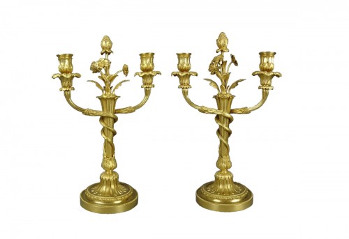 Paire de chandeliers en bronze doré d'époque Napoléon III