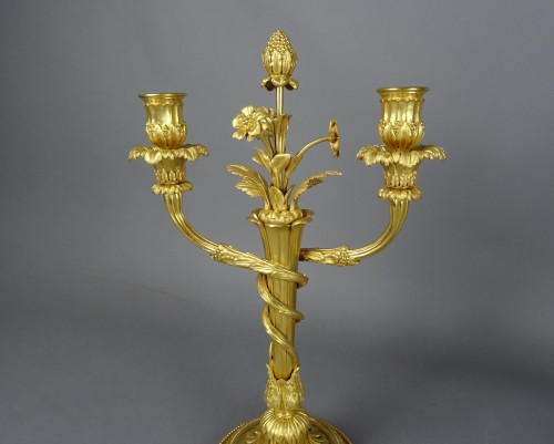 Pair of Napoleon III period gilt bronze candlesticks - 