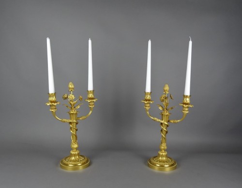 Antiquités - Pair of Napoleon III period gilt bronze candlesticks