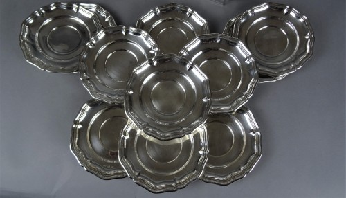 Art nouveau - Série de 18 assiettes à pain en argent allemand