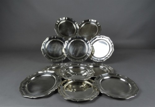 Art nouveau - Ensemble de 12 assiettes à dessert en argent allemand