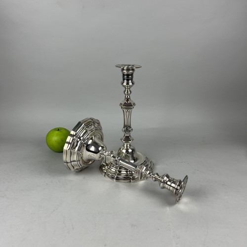 Pair of silver candlesticks, Dunkerque 1774 by the widow Angilles. - Antique Silver Style Louis XV