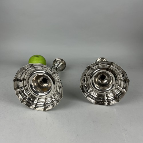 Antique Silver  - Pair of silver candlesticks, Dunkerque 1774 by the widow Angilles.
