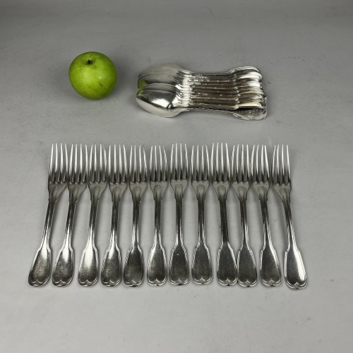Antique Silver  - Set of 12 silver table covers, Paris 1786 by Demoustiers
