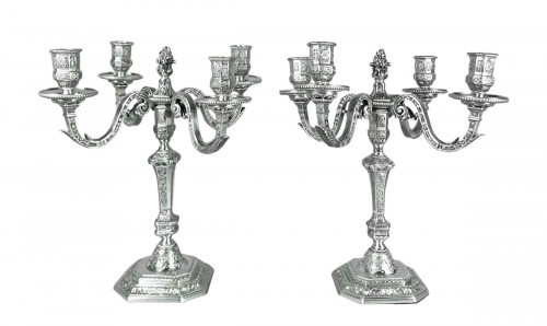 Pair of solid silver candlesticks - Falkenberg in Paris