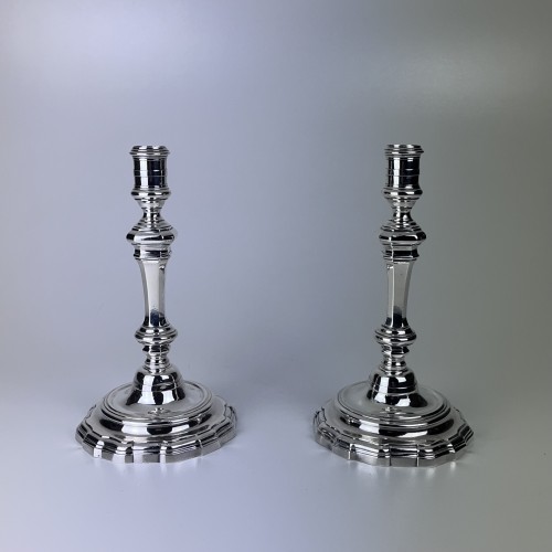Pair Of Silver Candlesticks, Bayonne 1756 By Joseph Becane. - silverware & tableware Style Louis XV