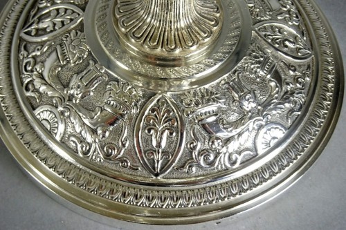Antiquités - Lapparra - Paire de chandeliers en argent massif 