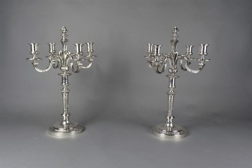 Paire de chandeliers Napoléon III en bronze argenté - Christofle  - Luminaires Style Napoléon III