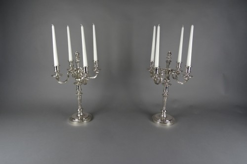 Paire de chandeliers Napoléon III en bronze argenté - Christofle  - Napoléon III