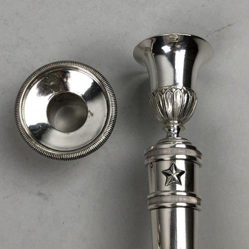 Pair of solid silver flambeaux of the Empire period - silverware & tableware Style Empire