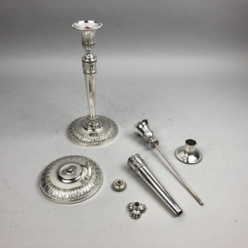Pair of solid silver flambeaux of the Empire period - Empire