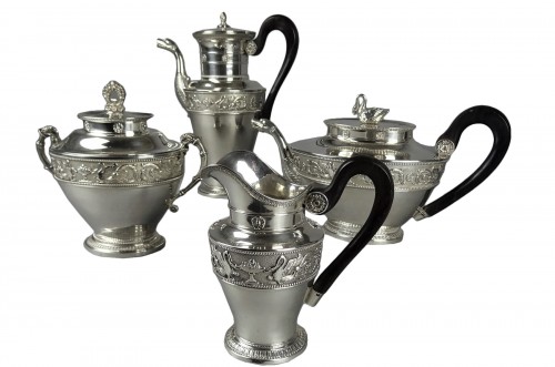 Rare service à thé et café en argent d'époque Empire - l.Ruchmann