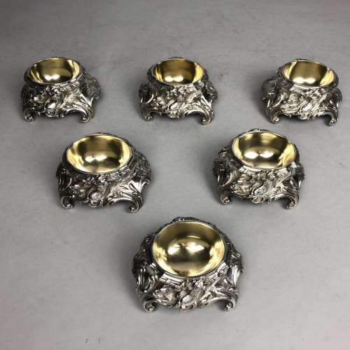 Six salières en argent massif et vermeil