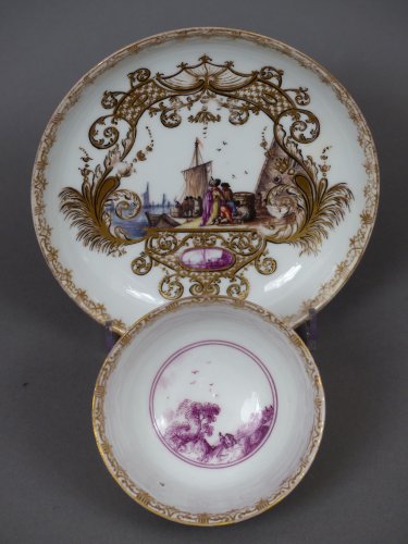 Tasse, sous tasse et cafetière de Meïssen, période J.G. Hörold 1730-1740 - 