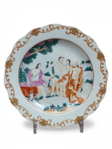 Assiette en porcelaine de Chine dite "de la Cie. des Indes" Le jugement de Paris"