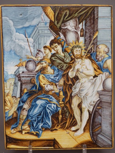 Plaque en faïence de Castelli, atelier de Carmine Gentili - Céramiques, Porcelaines Style Louis XIV