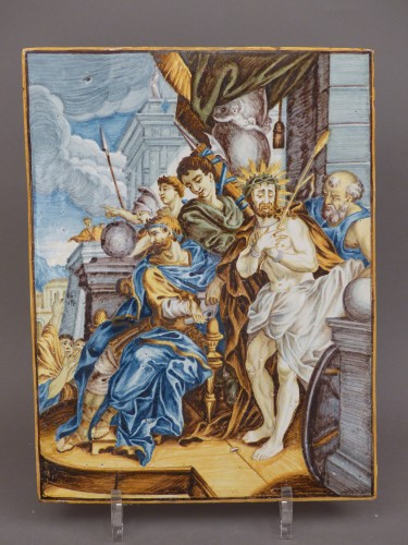 Céramiques, Porcelaines  - Plaque en faïence de Castelli, atelier de Carmine Gentili