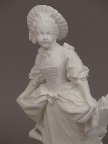XVIIIe siècle - La danseuse et le joueur de musette, biscuits en porcelaine tendre Sèvres XVIIIe siècle.