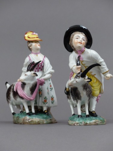 Goatherd and goatherd in hard porcelain of Hochst made by J.P.Melchior - Porcelain & Faience Style Louis XV