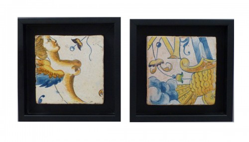 3 carreaux de pavage de Masseot Abaquesne 16e siècle