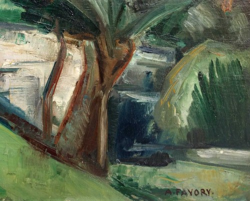 Paysage cubiste - A. Favory (1888-1937) - Tableaux et dessins Style Art Déco