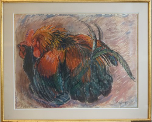 Nicolas Tarkhoff (1871-1930) Coq et poule - Tableaux et dessins Style Art nouveau
