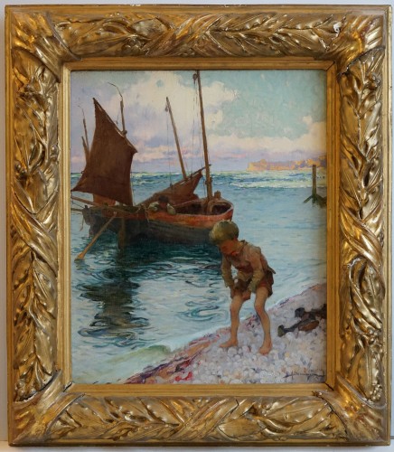 Henri Gaston DARIEN (1864-1926), Enfant en bord de mer - Tableaux et dessins Style Art nouveau