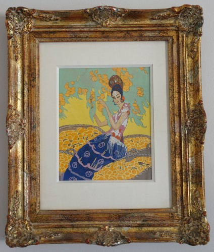 Jean Gabriel Domergue (1889-1962) - Femme assise dans des panier d'oranges, 1920 - Tableaux et dessins Style Art Déco