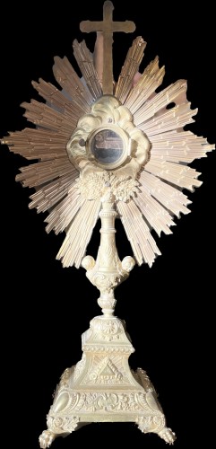 Antiquités - Large Monstrance In Golden Brass From The Nineteenth