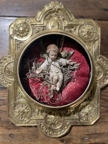 Antiquités - Cadre Reliquaire à L’enfant - XVIIIe