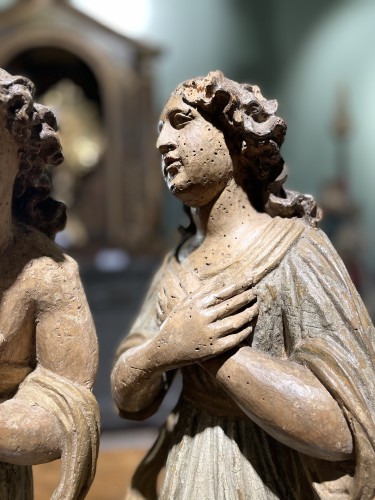 Antiquités - Pair Of Altar Angels - 17th Century