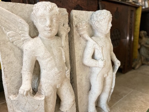 Religious Antiques  - Pair Of Marble Reliefs Of Angels - XVIth